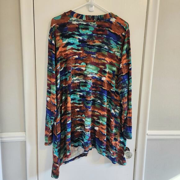 Logo Lori Goldstein Top 2X Colorful Watercolor Button Up Boho Artsy Moody - Picture 2 of 5